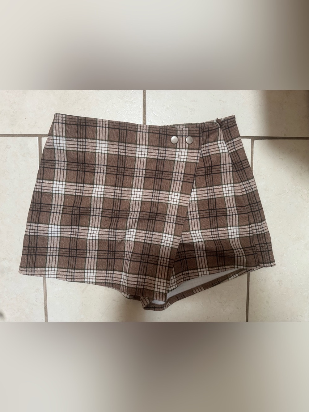 Sincerely Jules Brown Plaid Wrap-Front Skort